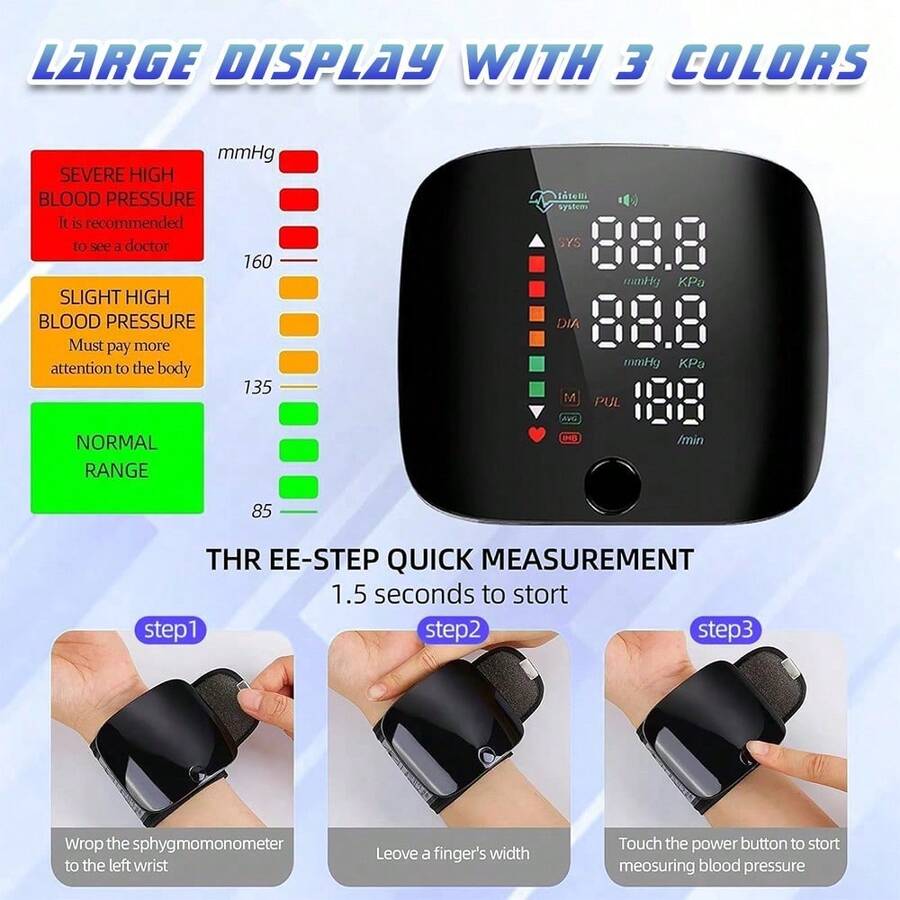 ⚡Super Sale: 50% OFF⚡Rechargeable LED Wrist Blood Pressure Monitor - Voice Broadcast