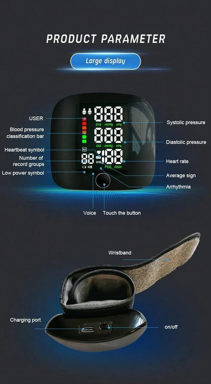 ⚡Super Sale: 50% OFF⚡Rechargeable LED Wrist Blood Pressure Monitor - Voice Broadcast